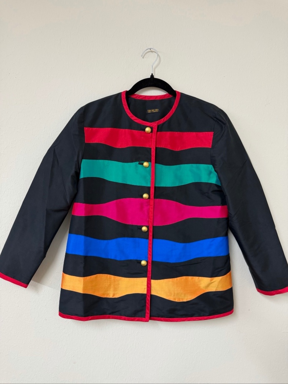 Thai Silk 100% Black Multi-Color Striped Jacket